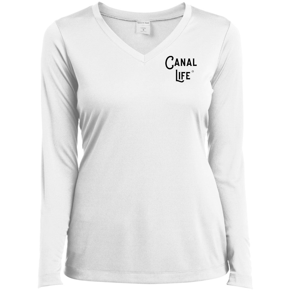 Canal Life Black Letter Ladies’ Long Sleeve Performance V-Neck Tee