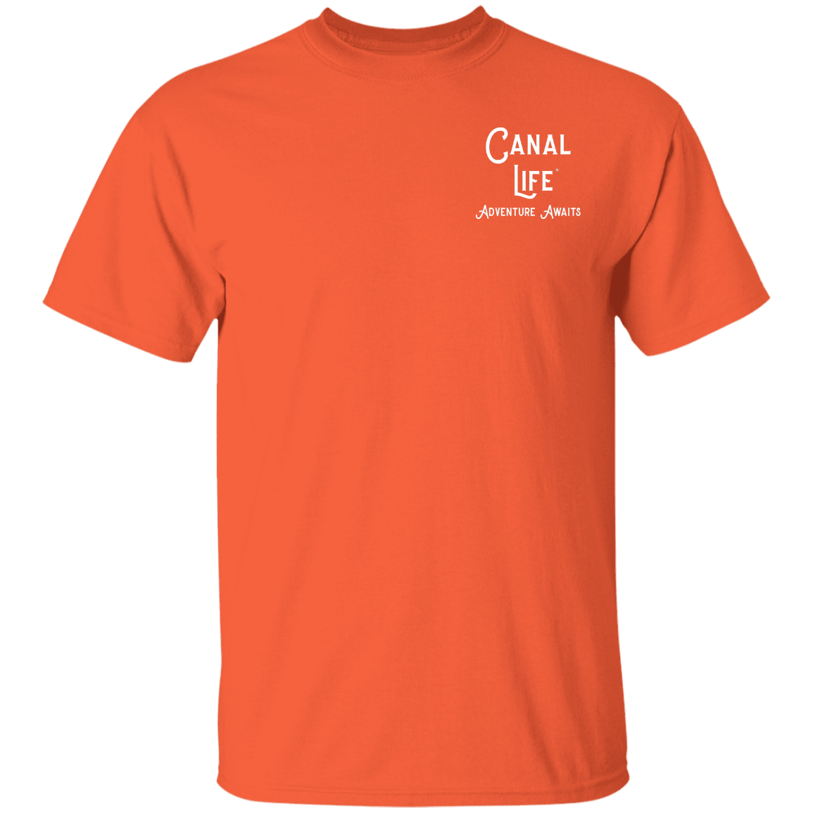 Canal Life Adventure Awaits White Letters on LEFT-Shirt