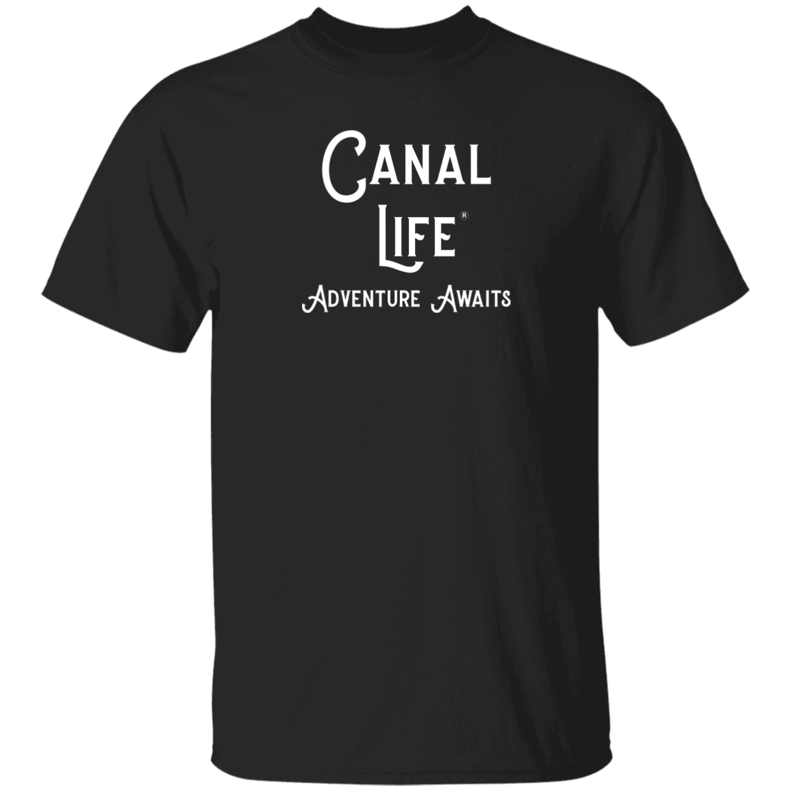 Black Canal Life White Letter Adventure Awaits Tee