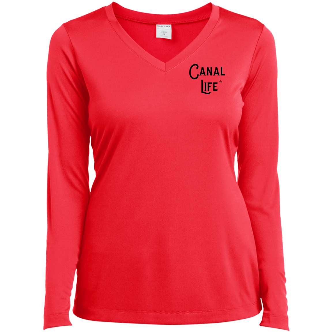 Canal Life Black Letter Ladies’ Long Sleeve Performance V-Neck Tee